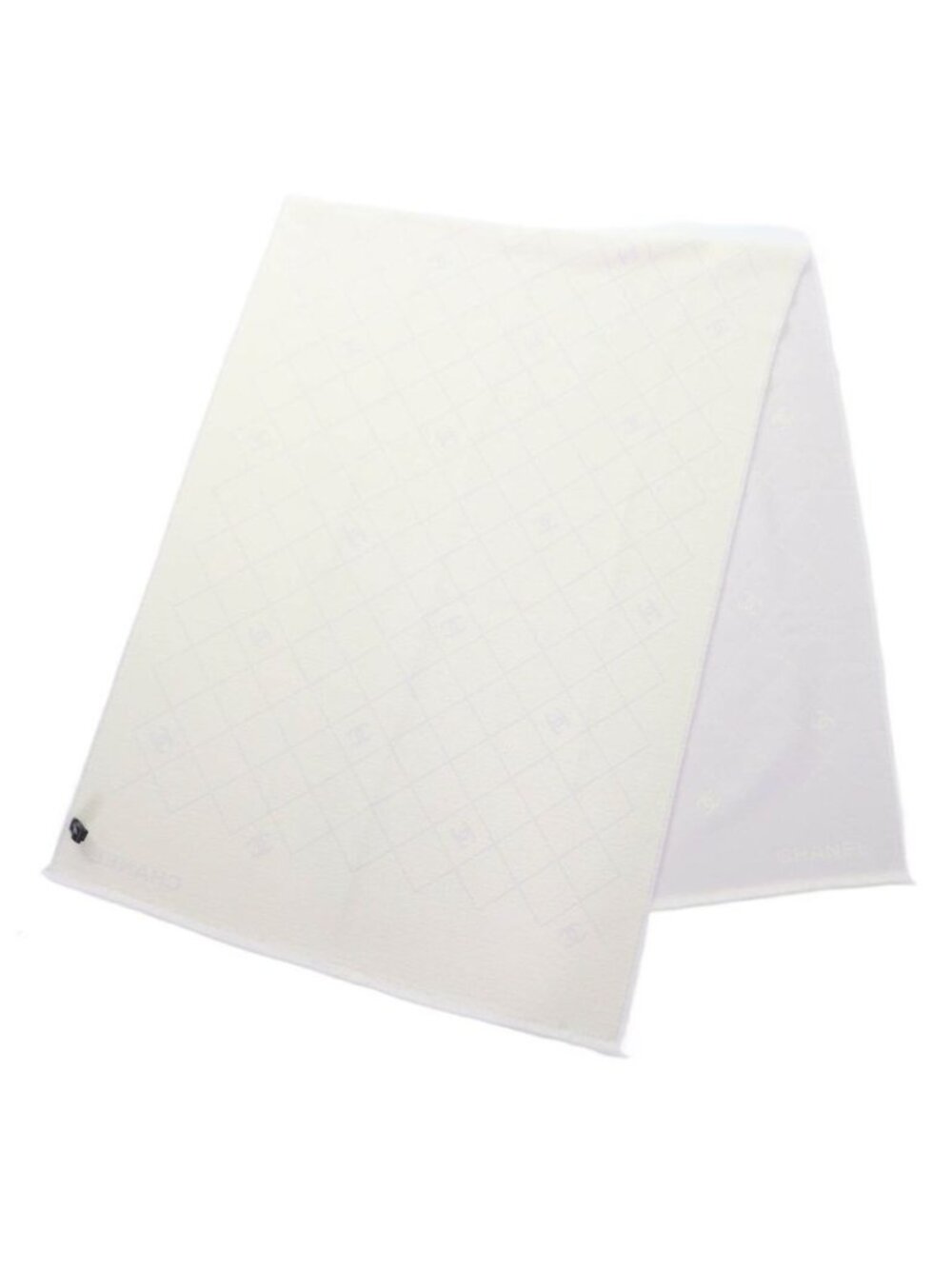 Chanel Coco Mark Quilted Design With Fringe Wool Large Shawl Gray - Picture 2 of 14